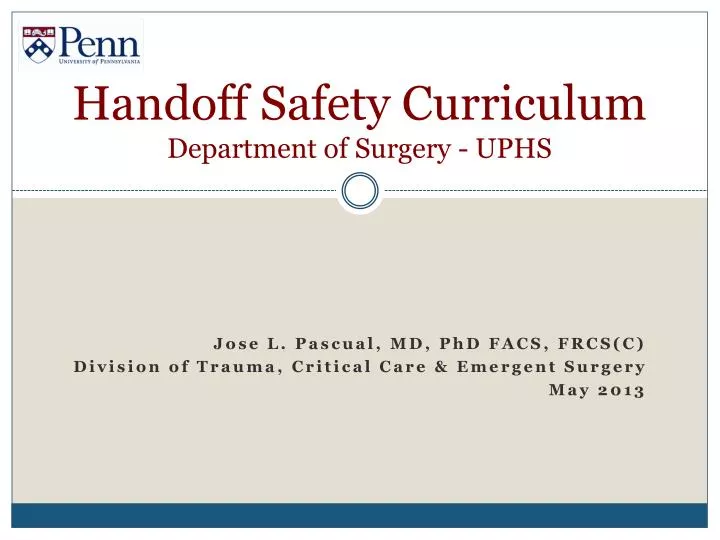 handoff safety curriculum department of surgery uphs