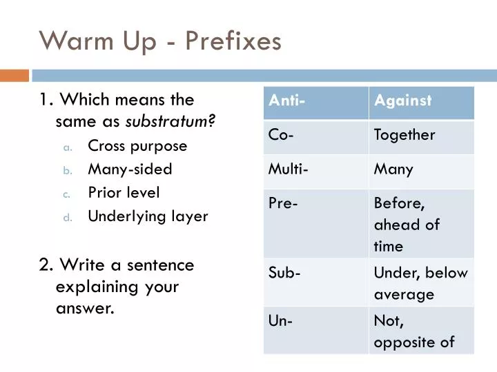 warm up prefixes