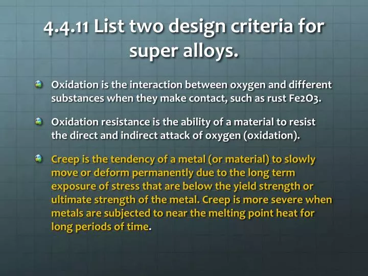 4 4 11 list two design criteria for super alloys