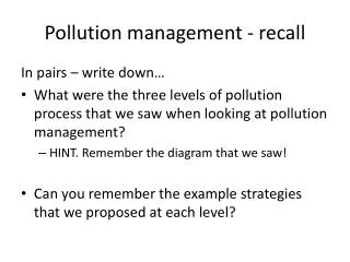 Pollution management - recall