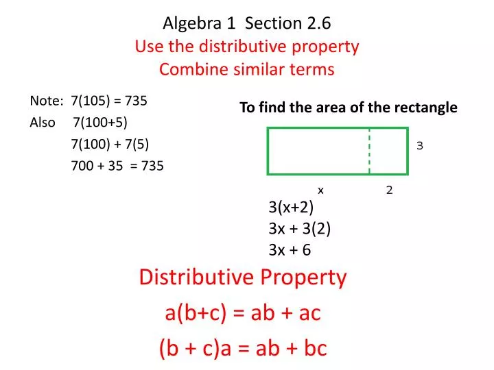 algebra 1 section 2 6 use the distributive property combine similar terms