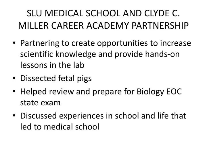 slu medical school and clyde c miller career academy partnership
