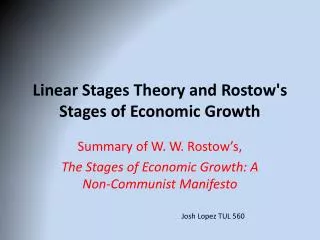 Linear Stages Theory and Rostow's Stages of Economic Growth