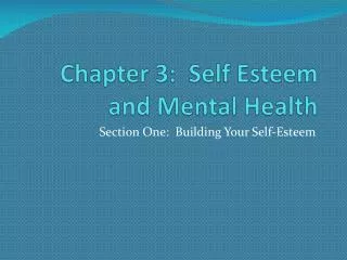 Chapter 3: Self Esteem and Mental Health