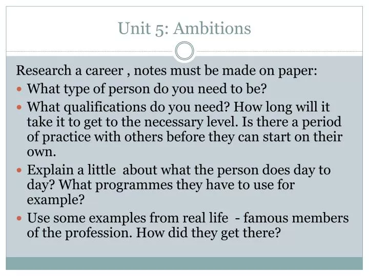 unit 5 ambitions