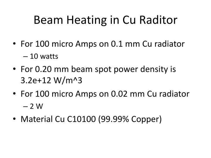beam heating in cu raditor