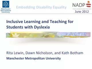 Inclusive Learning and Teaching for Students with Dyslexia