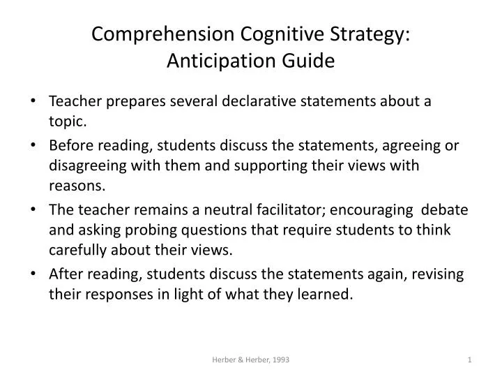 comprehension cognitive strategy anticipation guide
