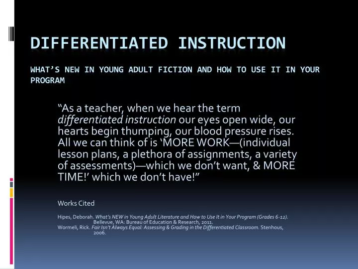 differentiated instruction what s new in young adult fiction and how to use it in your program