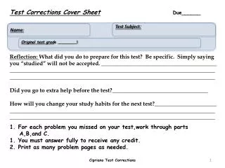 Test Corrections Cover Sheet Due______