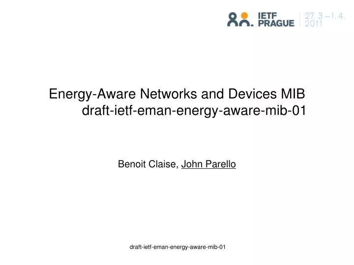 energy aware networks and devices mib draft ietf eman energy aware mib 01