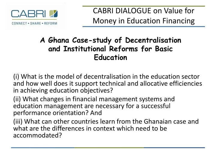 a ghana case study of decentralisation and institutional reforms for basic education