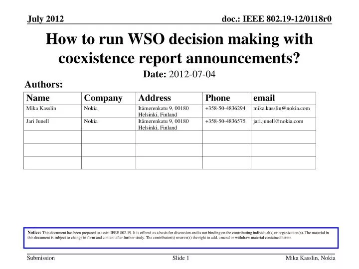 how to run wso decision making with coexistence report announcements