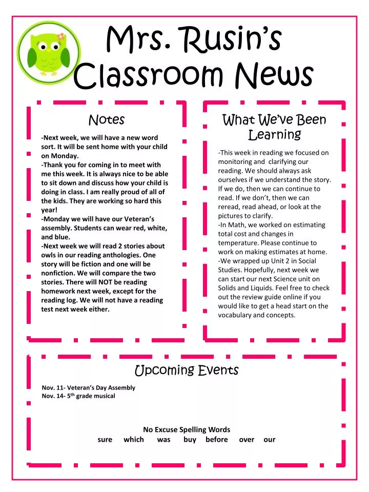 mrs rusin s classroom news