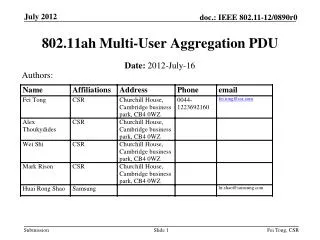 802.11ah Multi-User Aggregation PDU