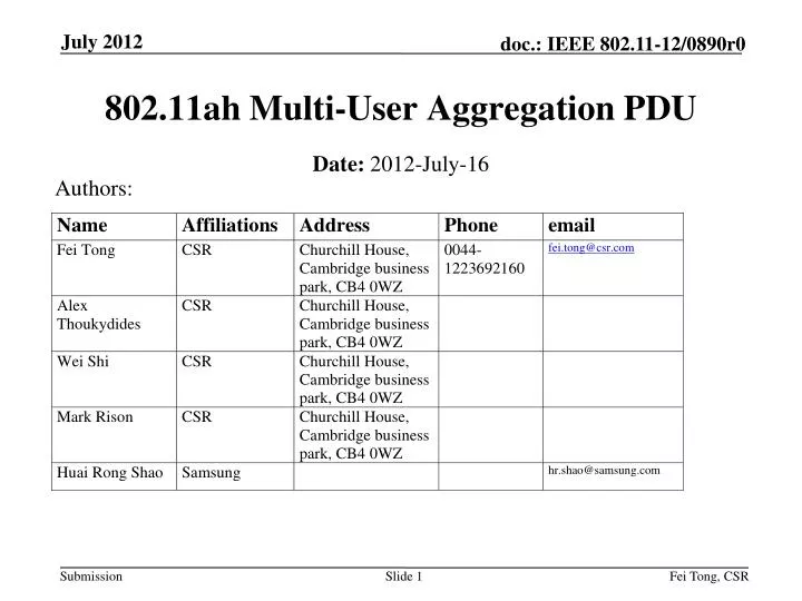 802 11ah multi user aggregation pdu
