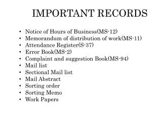 IMPORTANT RECORDS