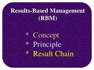 Results-Based Management (RBM) 	* Concept * Principle 	* Result Chain