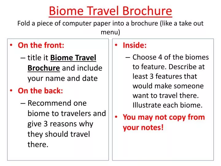 biome travel brochure fold a piece of computer paper into a brochure like a take out menu