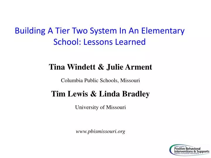 building a tier two system in an elementary school lessons learned