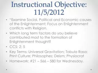Instructional Objective: 11/5/2012