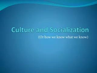 Culture and Socialization