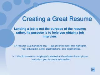 Creating a Great Resume