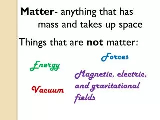 Matter - anything that has mass and takes up space