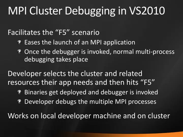 mpi cluster debugging in vs2010