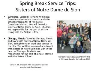 Spring Break Service Trips: Sisters of Notre Dame de Sion