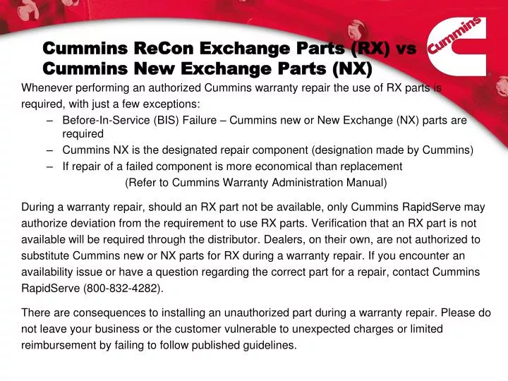 cummins recon exchange parts rx vs cummins new exchange parts nx