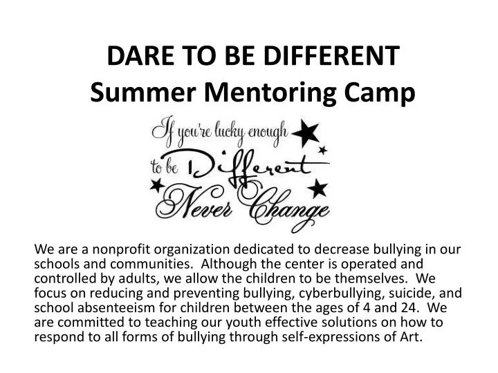 dare to be different summer mentoring camp