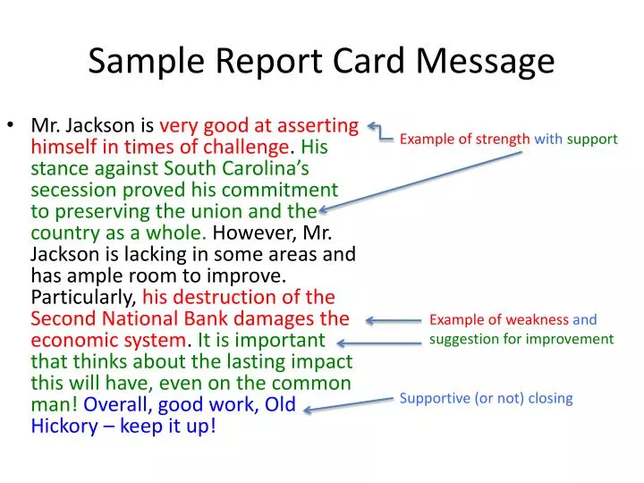 sample report card message