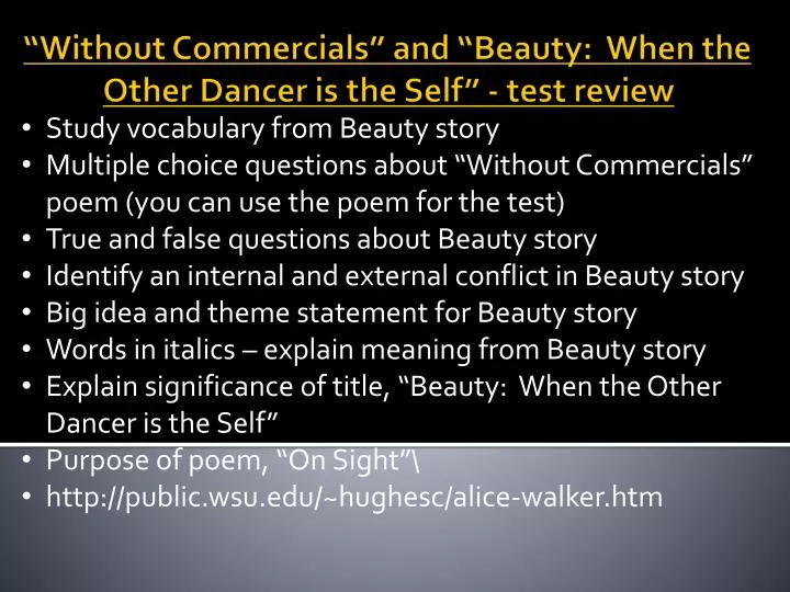 without commercials and beauty when the other dancer is the self test review