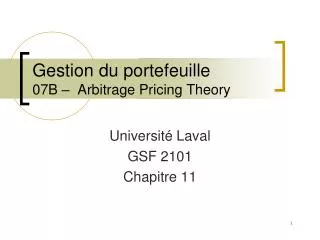 Gestion du portefeuille 07B – Arbitrage Pricing Theory