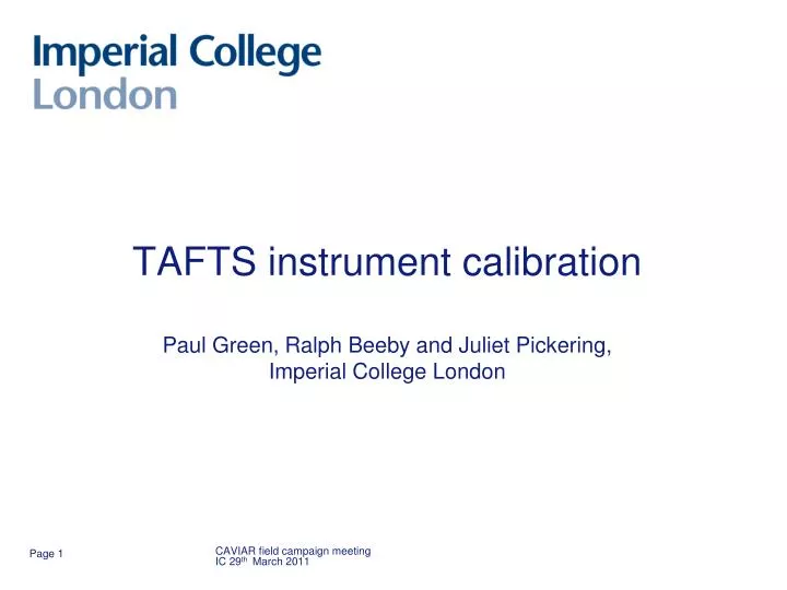 tafts instrument calibration paul green ralph beeby and juliet pickering imperial college london