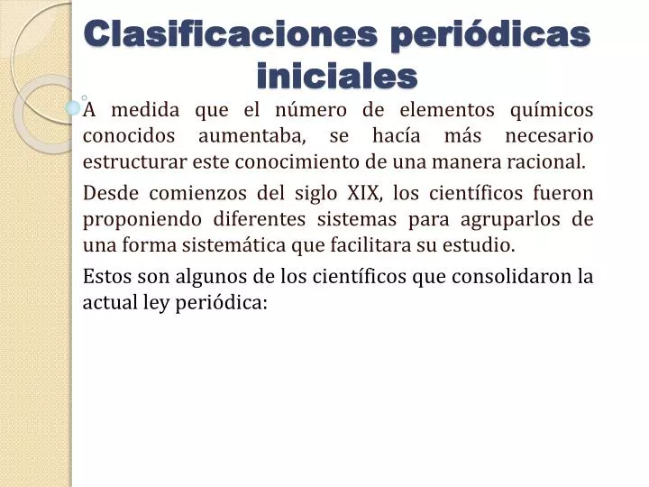 clasificaciones peri dicas iniciales