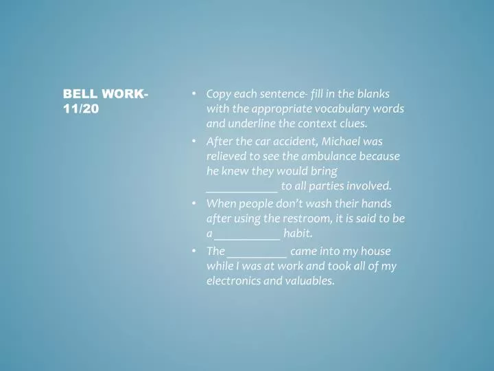 bell work 11 20