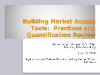 Building Market Access Tools: Practices and Quantification Review