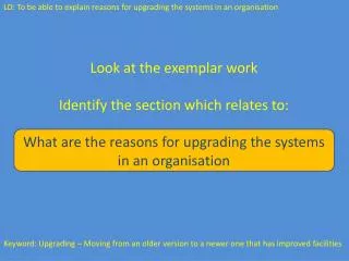 Look at the exemplar work Identify the section which relates to: