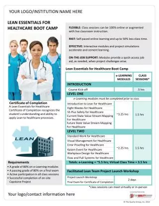LEAN ESSENTIALS FOR HEALTHCARE BOOT CAMP