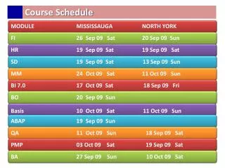 course schedule