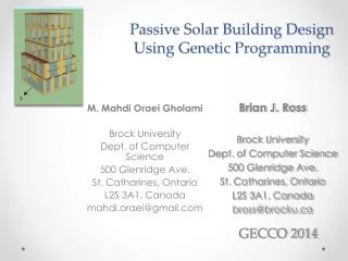 Passive Solar Building Design Using Genetic Programming