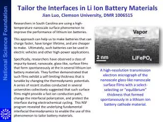Tailor the Interfaces in Li Ion Battery Materials Jian Luo, Clemson University, DMR 1006515