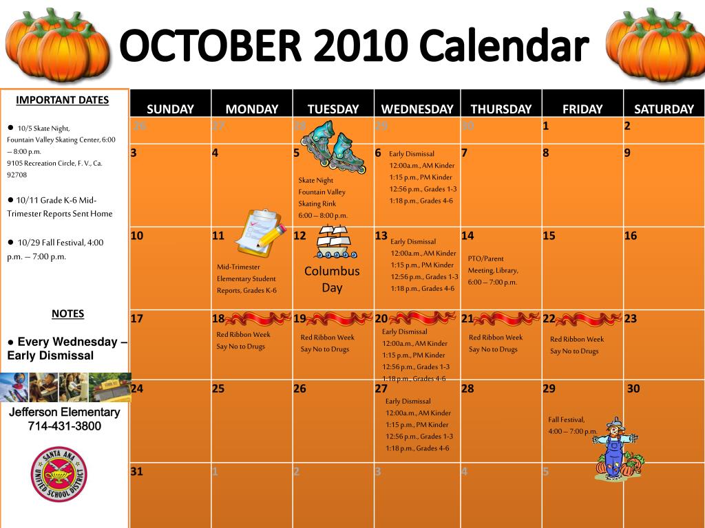October 2010 PPT - October 2010 Fall Events at Jefferson Elementary PowerPoint ...