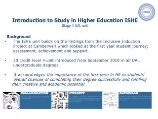Introduction to Study in Higher Education ISHE Stage 1 UAL unit