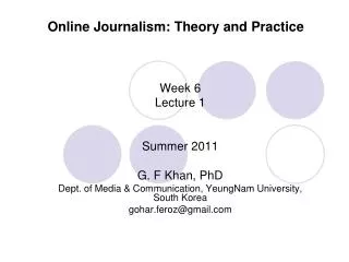 Online Journalism: Theory and Practice