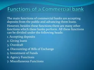 F unctions of a Commercial bank