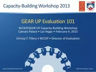 GEAR UP Evaluation 101 NCCEP/GEAR UP Capacity-Building Workshop