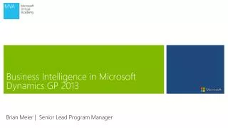 Business Intelligence in Microsoft Dynamics GP 2013